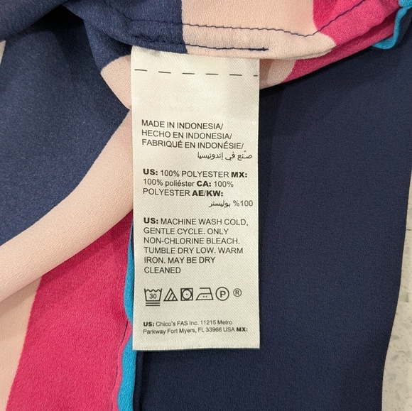 Chico's Multicolor Striped Chiffon Button Down Blouse Collared Long Sleeve 12/14 - Picture 10 of 11